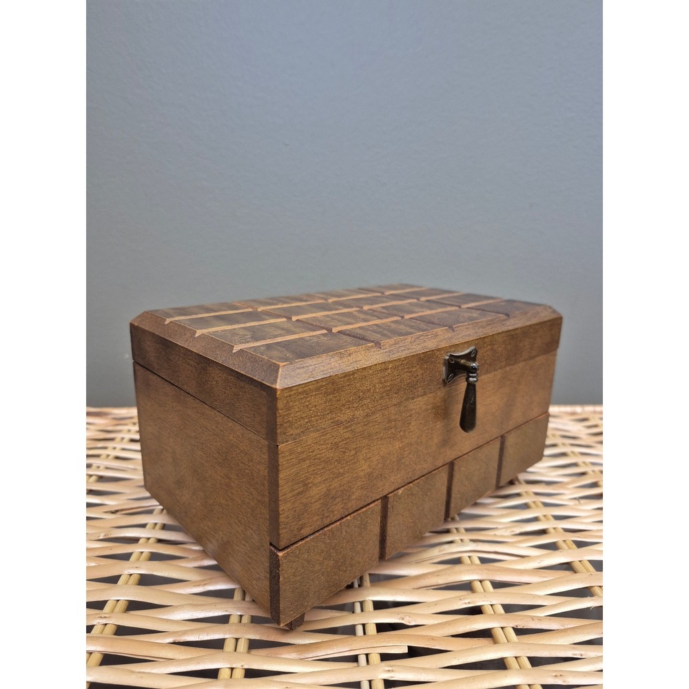 Vintage Japan Wood Jewelry Box MCM Velvet Mirror Drawer Mens Womens Unisex Gift